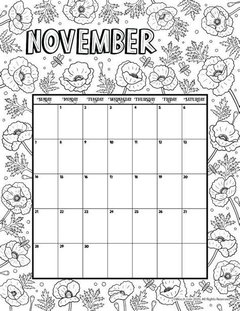 Help support your kids or students by encouraging. November 2021 Printable Calendar Page | Woo! Jr. Kids Activities | Coloring calendar, Printable ...