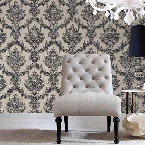 Graham And Brown Surface 56 Sq Ft Charcoal And Gold Vinyl Textured Damask