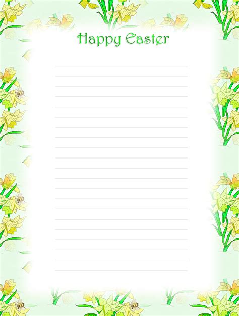 This worksheet has a couple starts to sentences for kids to finish and then also has an area to write a sentence on their own. Printable Easter Writing Paper - Lovely free printable stationery paper for spring - Ayelet ...