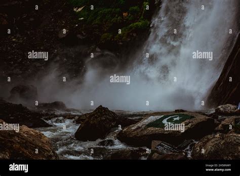 Base Of A Huge Waterfall Stock Photo Alamy