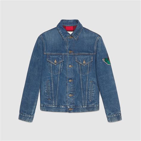 Gucci Denim Jacket With Embroideries In Blue For Men Dark Blue Washed