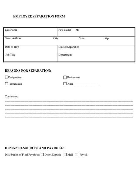 Employee Separation Printable Employee Termination Form Pdf Printable