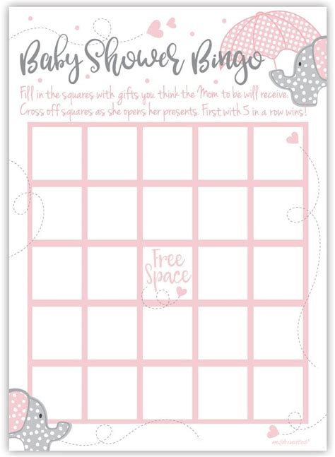 50 Pink Elephant Bingo Game Cards Girl Baby Shower Uk