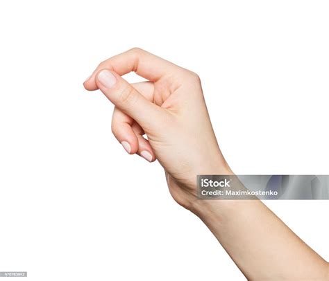 Womans Hand Holding Something Isolated On White Stock Photo Download