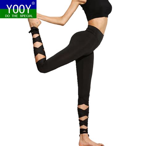 Yooy Women Yoga Pants Sport Leggings Fitness Cross High Waist Ballet Dance Tight Bandage Yoga