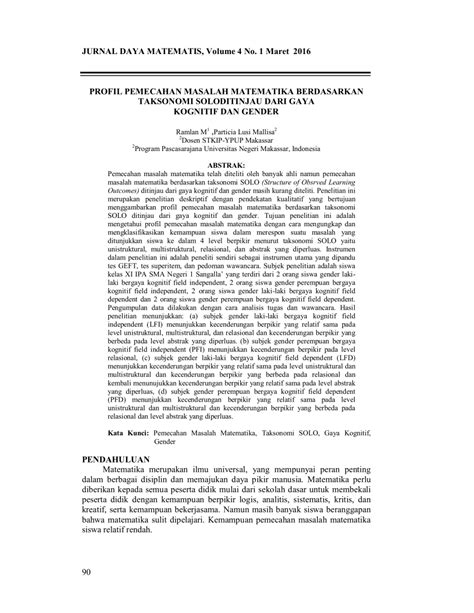 PDF PROFIL PEMECAHAN MASALAH MATEMATIKA BERDASARKAN TAKSONOMI