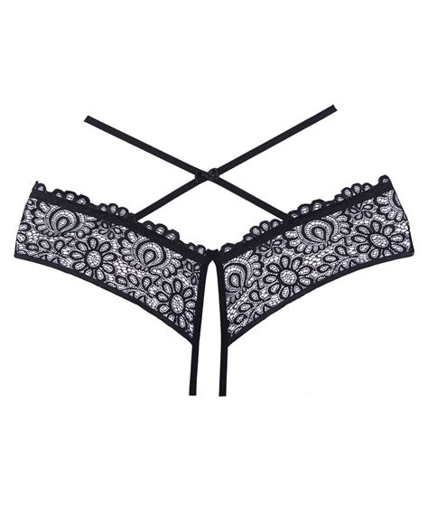 Allure Lingerie Crayzee Black Lace Crotchless Thong Sexystyleeu