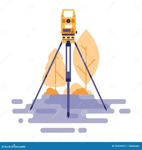 Theodolite Surveying Instrument In An Open Area Geodesy Vector