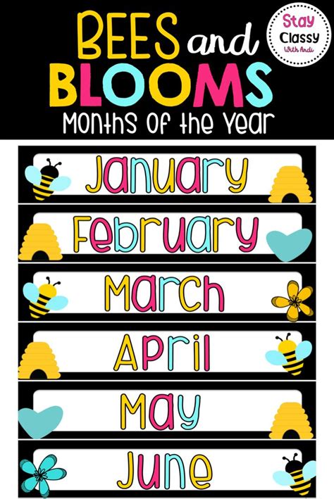 Bee Themed Months Of The Year 6 Sets And 2 Sizes To Choose From