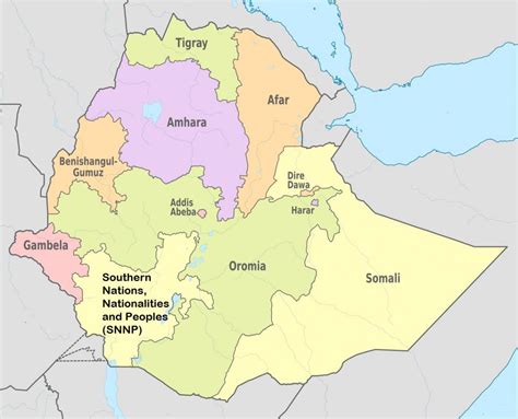 Etiopien Kort Regioner Etiopien Regionale Stater Kort Stlige Afrika