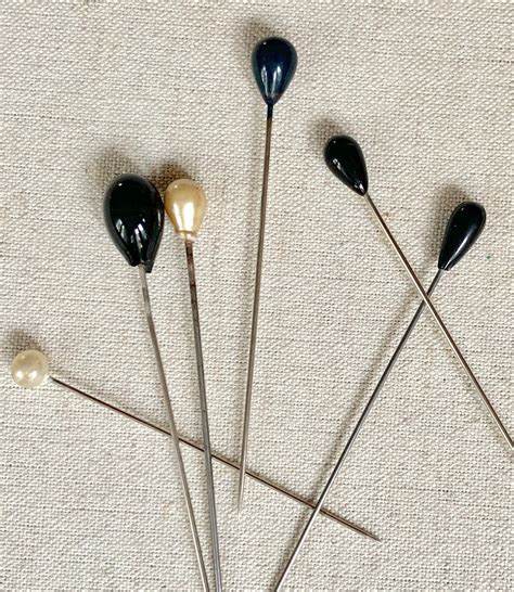 Antique Vintage Hat Pins Lot Of 6 Black Pearl Stick Pins Brooch Wedding
