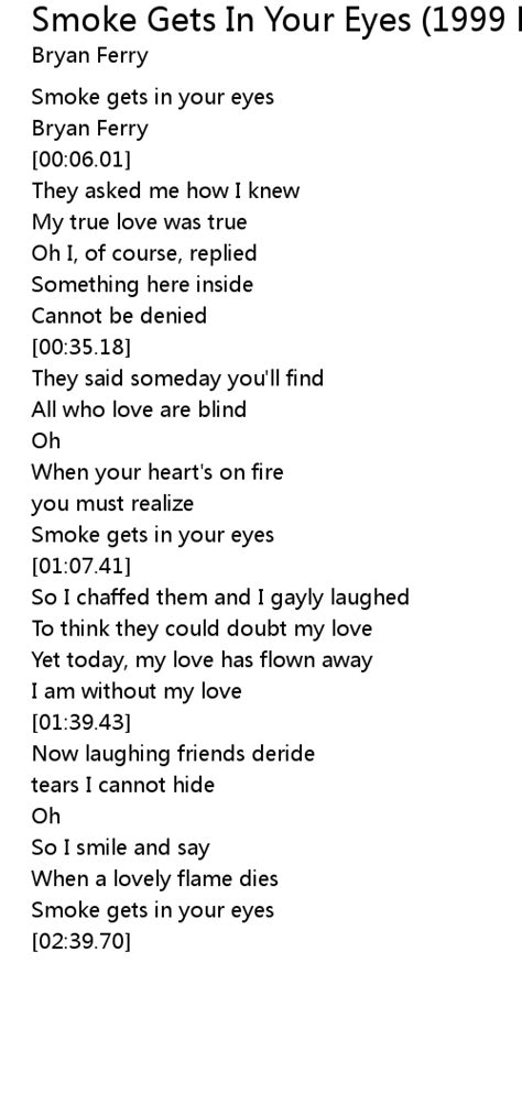 Smoke Gets In Your Eyes 1999 Digital Remaster Lyrics Follow Lyrics