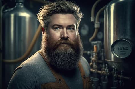 Premium Photo Portrait Of Bearded Male Brewer In Interior Of Brewery