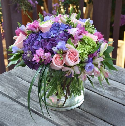 Flower Bouquet Of Hydrangeas Freesia Roses Alstroemerias Tulips And