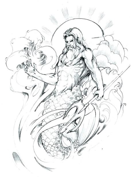 Poseidon Greek God Drawing Sketch Coloring Page