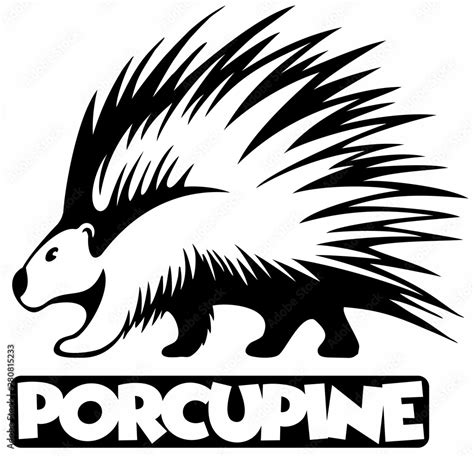 Cartoon Style Porcupine Black And White Animal Vector Logo Stock