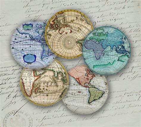 Antique World Globe Maps Earth Continents Hemispheres Vintage Charts 2