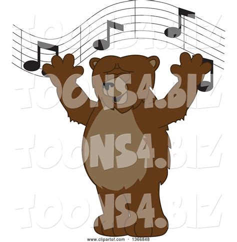 Vector Illustration Of A Cartoon Grizzly Bear School Mascot Singing