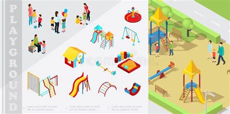 Isometric Kids Playground Elements Composition Stock Vector