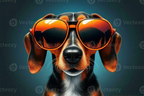 Funny Stylish Dog In Sunglasses Cartoon Dog Portrait Ai Generation