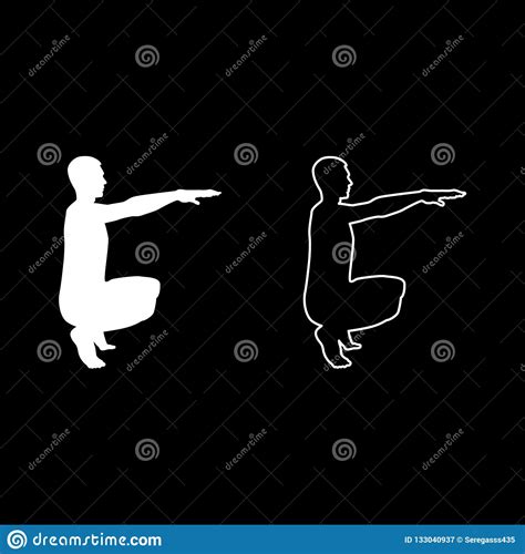 Crouching Man Doing Exercises Crouches Squat Sport Action Male Workout