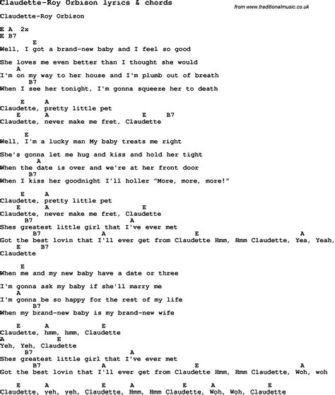 Love Song Lyrics For Claudette Roy Orbison With Chords