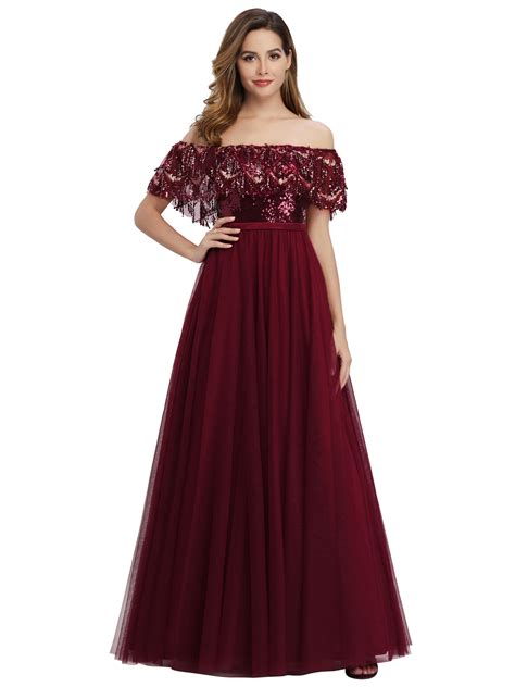 ever pretty ever pretty long burgundy off shoulder cocktail dresses bridesmaid wedding gowns