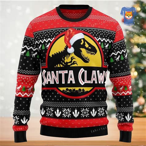 T Rex Santa Claws Ugly Christmas Sweater Shibtee Clothing