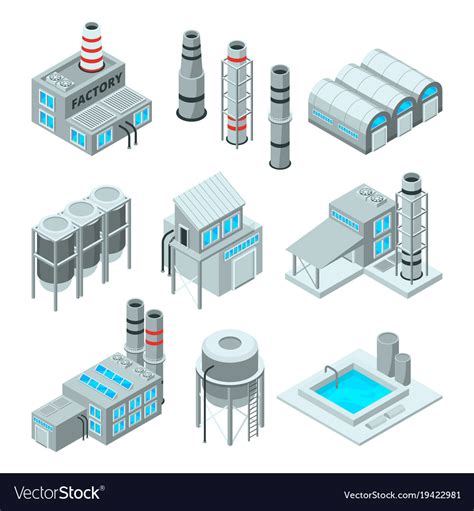 Set Of Industrial Or Factory Buildings Isometric Vector Image