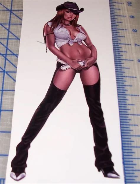Rare Sexy Redhead Buckaroo Cowgirl Pinup Girl Sticker Decal Art By Keith Garvey Picclick