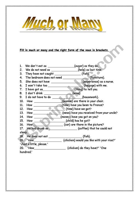 Much Or Many ESL Worksheet By Sugus