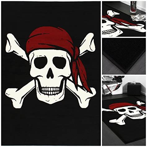 Taracarpet kinderzimmerteppich für jungen anker maritim auf hoher see blau dreamland anker blau 080x150 cm. Exklusiver Designer Teppich Skull mit Piraten Totenkopf in ...