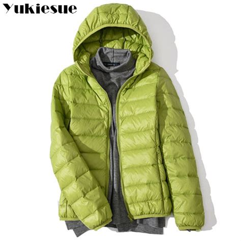 90 White Duck Down Winter Jackets Womens Slim Hooded Parkas Jackets