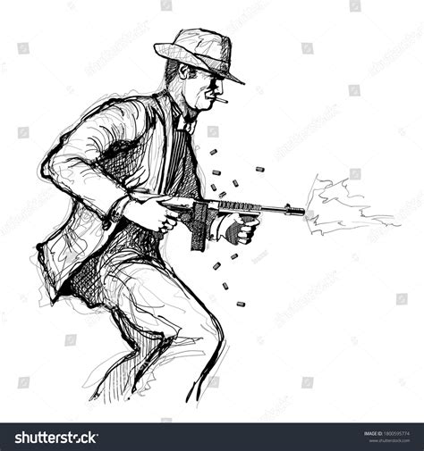 gangster machine gun vector illustration ideal เวกเตอร์สต็อก ปลอดค่าลิขสิทธิ์ 1800595774