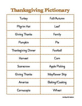 Mobile phone or watch to keep the time; Thanksgiving Pictionary Cards | Thanksgiving games for ...