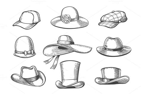 Hats Sketch Graphics Pre Designed Vector Graphics ~ Creative Market