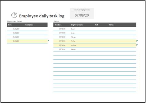 Employee Daily Task Log Template For Excel Excel Templates