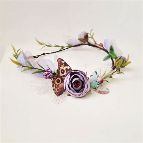 Butterfly Tiara Fairy Hair Wreath Lavender Green And Blue Etsy Idee