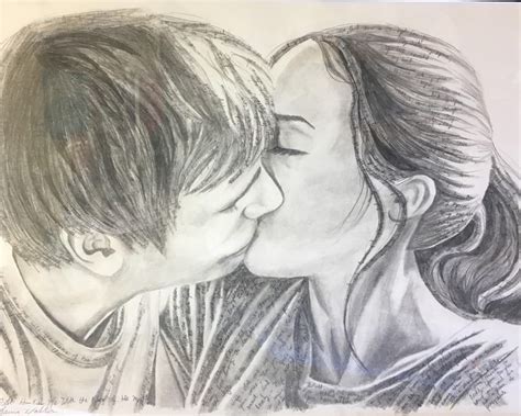 Kiss Drawing Love Art Couple Kissing Etsy