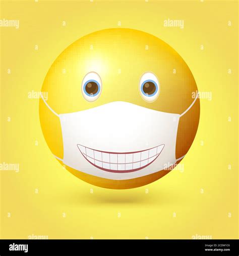 Emoji Emoticon With Medical Mask On Face Smiling Mouth Painted On A