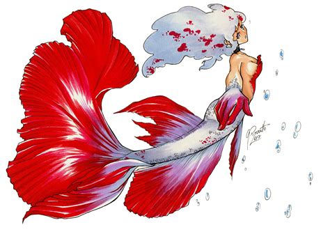 Betta Mermaid Manga Style And Markers By Gisa Pizzatto Mermaid Art
