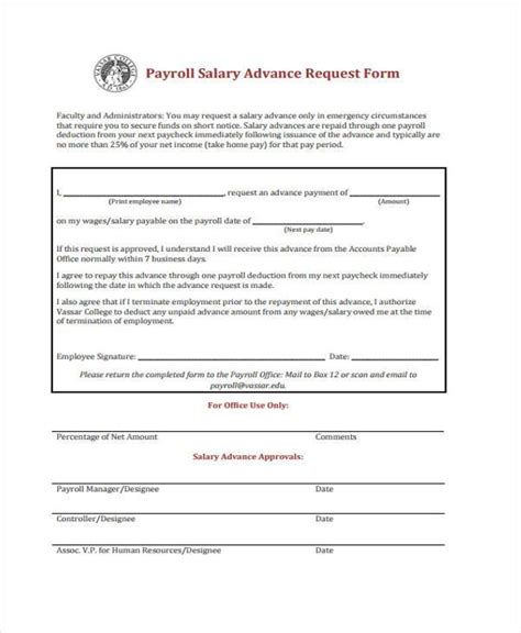 Payroll salary advance request form. FREE 9+ Sample Payroll Advance Forms in PDF | MS Word