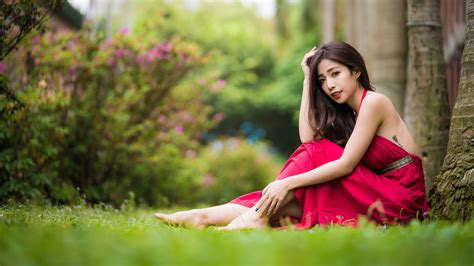 images brown haired bokeh pose girls asian sitting frock 3840x2160