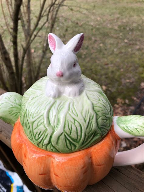 Bunny Teapot Rabbit Carrot Teapot Spring Themed Teapot Etsy