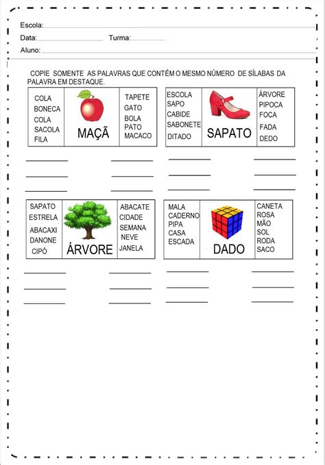 Atividade Separação De Silabas 3 Ano