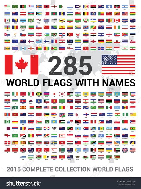 Vector Set Of 285 World Flags Of Sovereign States With Names 2015