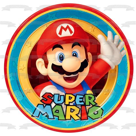 Super Mario With A Stars Background Edible Cake Topper Image Abpid0558