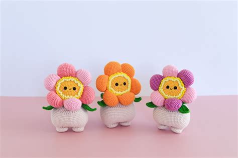 Amigurumi Pattern Cheeky Flower Crochet Floweret In A Pot Etsy