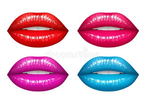 Lips Realistic Set With Bright Lipstick Isolated On White Lips Mockup With Different Colours