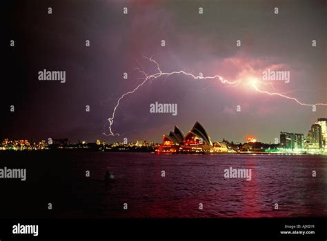 Lightning Over Sydney Opera House Australia Stock Photo Alamy
